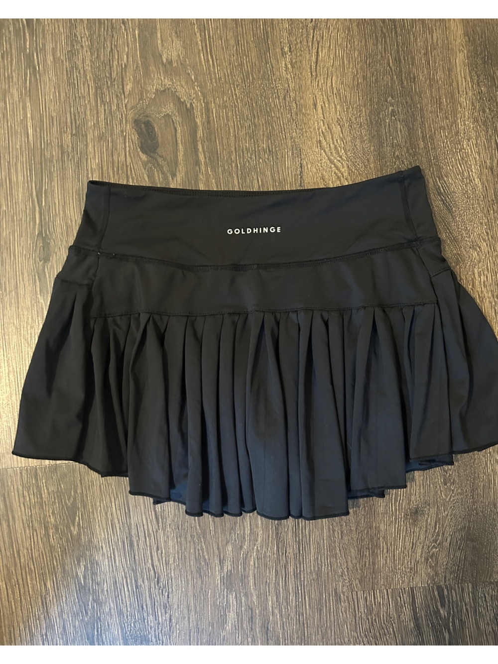 Gold Hinge Black Ruffle Mini Skirt Stretch Pull On Tiered Size M Estimated
